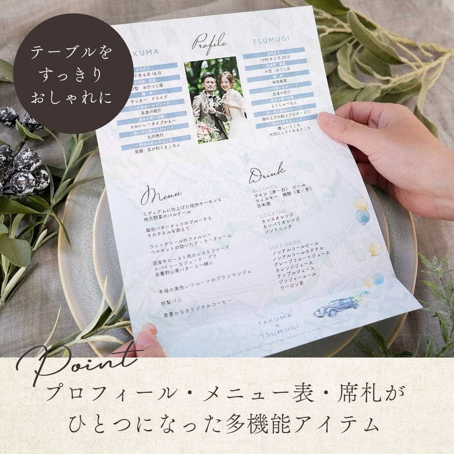 席札メニュー表プロフィールがひとつになった多機能アイテム