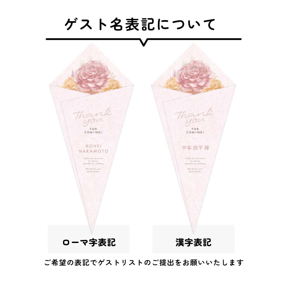 ゲスト名表記についてローマ字or漢字が選べます