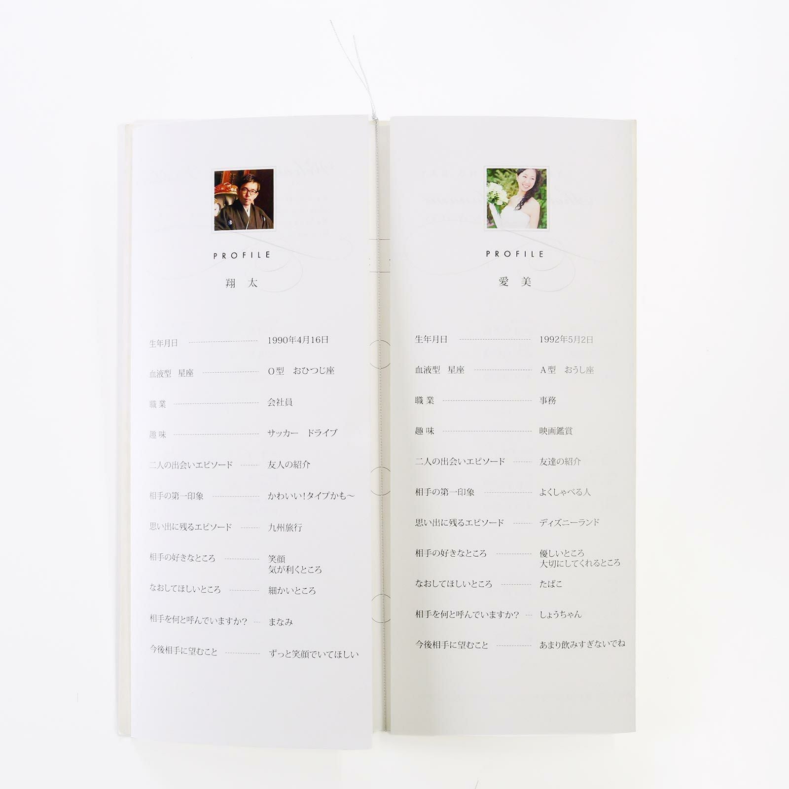 席次表中面：新郎新婦プロフィール、写真