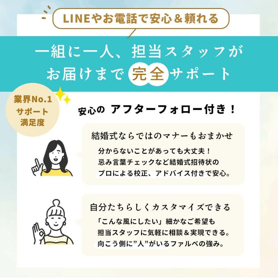 ファルベの紙招待状なら安心サポート付き