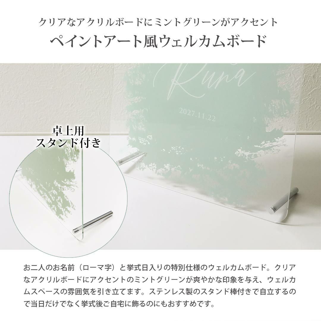 ミントグリーンがアクセントペイント風ウェルカムボード