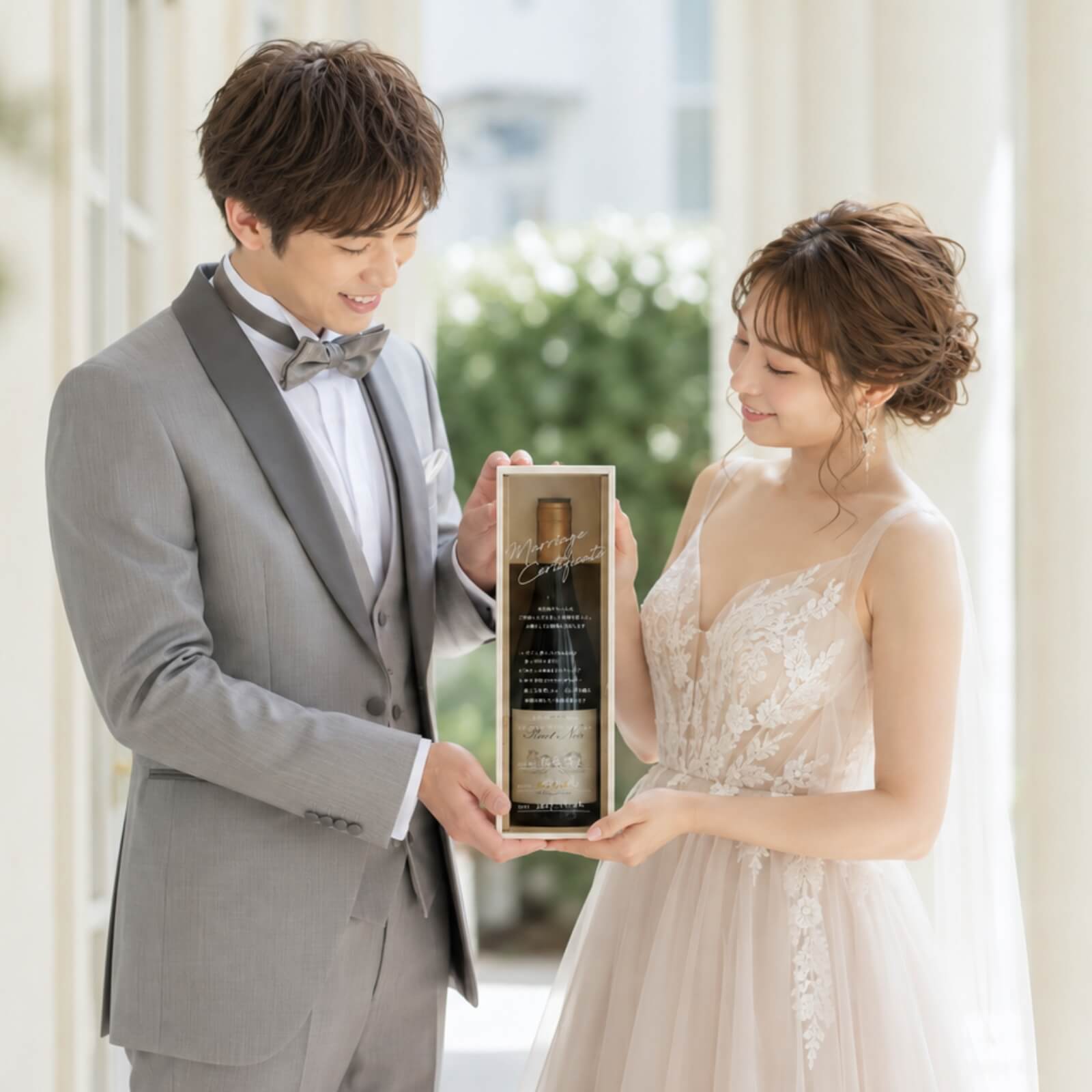 ワイン木箱でできた結婚証明書挙式でのワインセレモニーにもおすすめ
