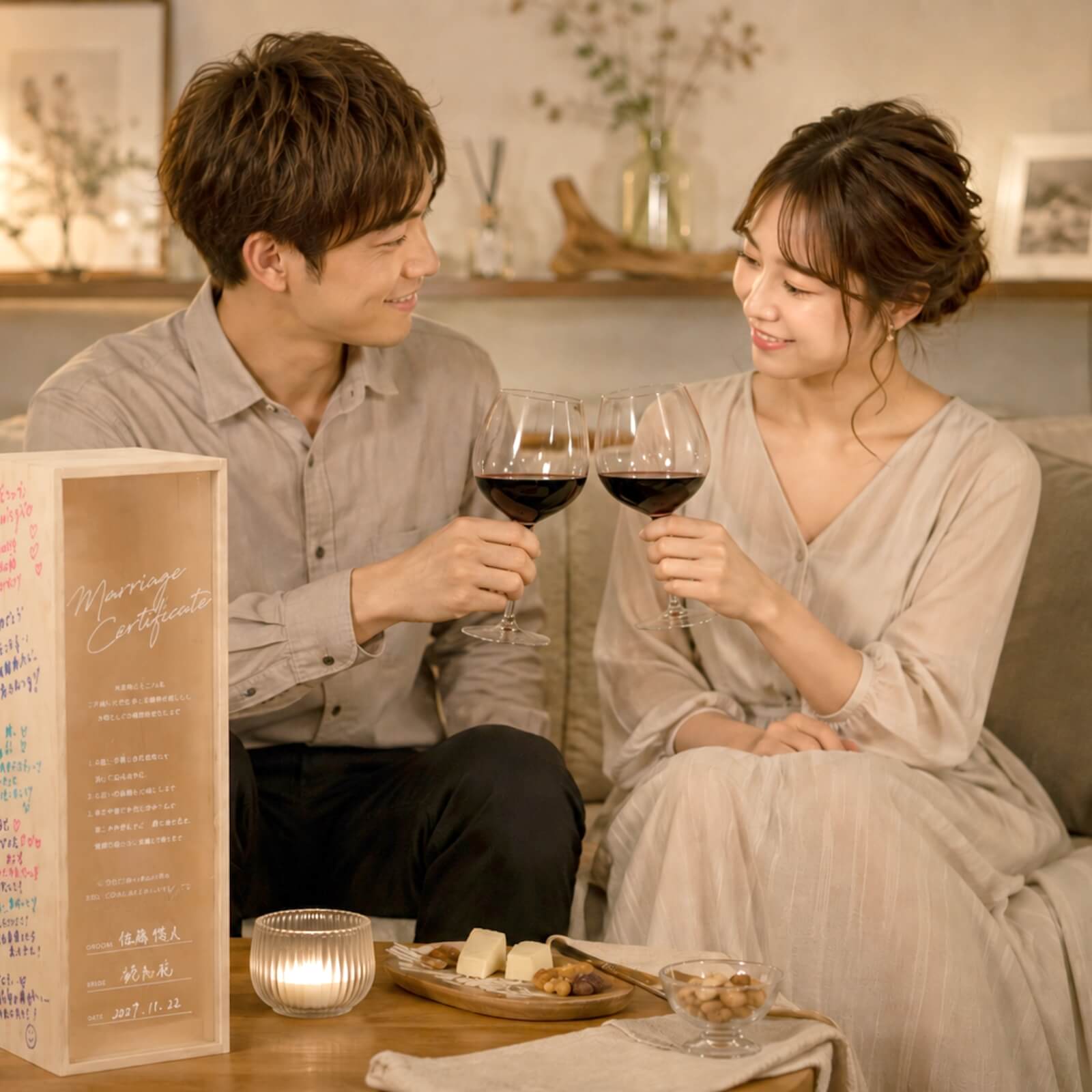 ワイン好きのお二人にワインセレモニーにもおすすめのワイン木箱結婚証明書