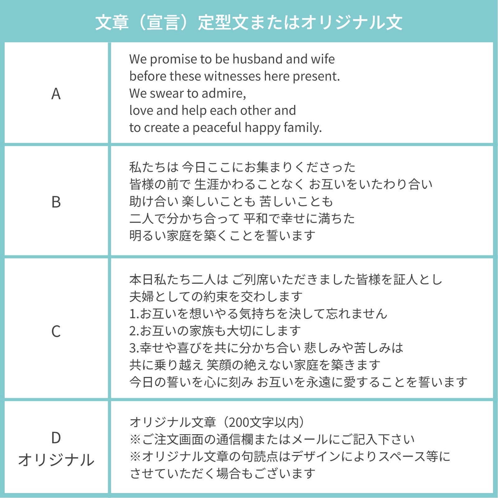 ワイン木箱結婚証明書の宣誓文は定型文orオリジナル文から選べます