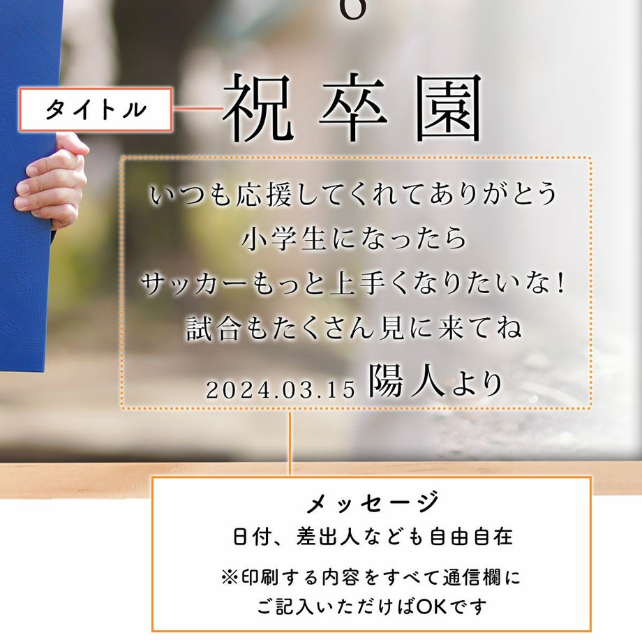 写真メッセージ入り記念時計のタイトルとメッセージ