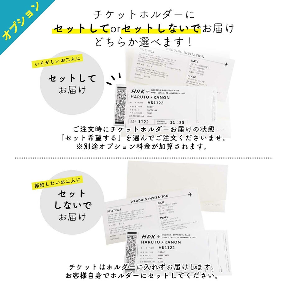 チケットホルダーにセットしてorセットしないでお届けどちらか選べます