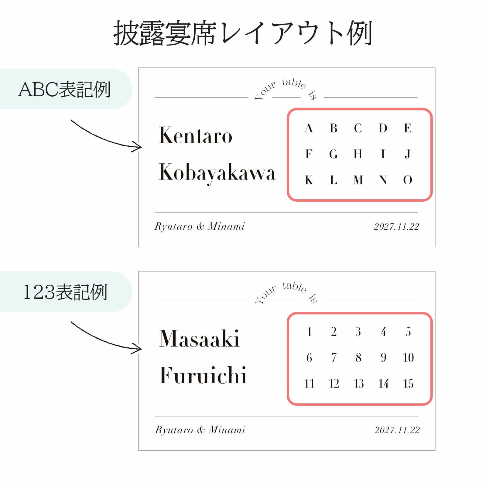 エスコートに記載する披露宴席レイアウト例