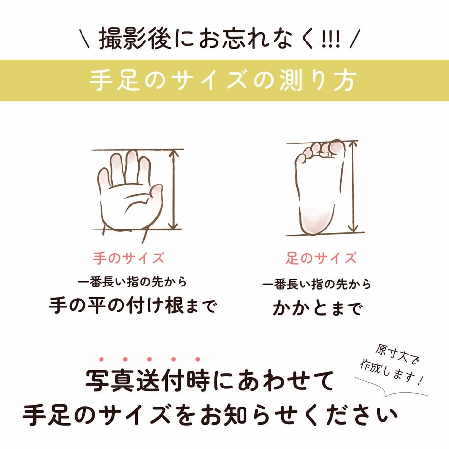 撮影後にお忘れなく手足のサイズの測り方