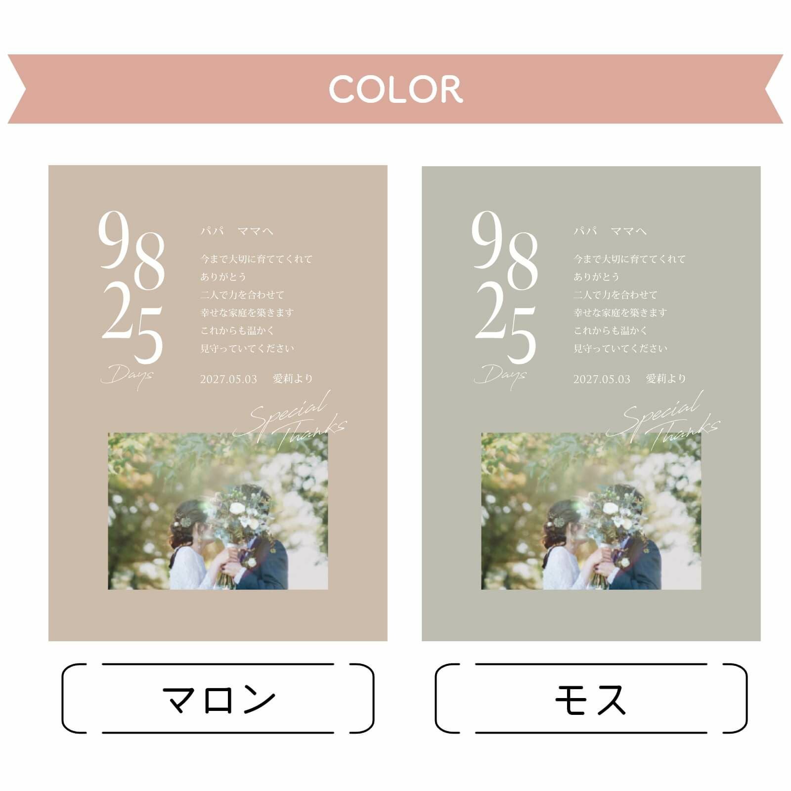 カラーはマロン、モスの2種類をご用意しています