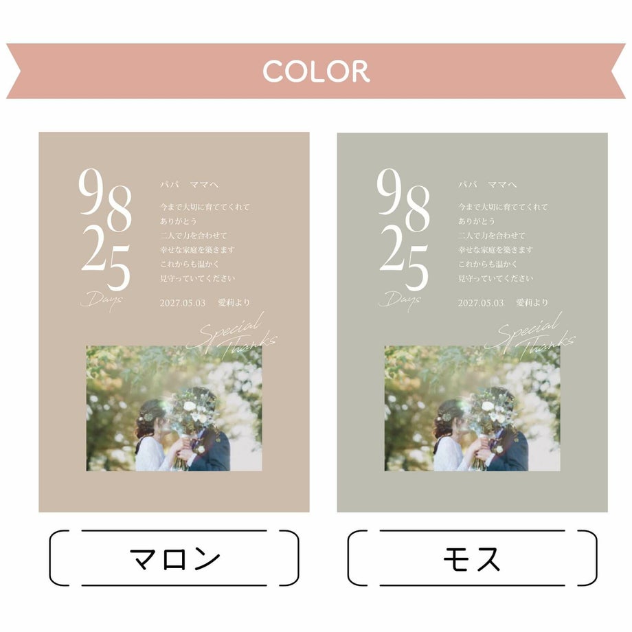 カラーはマロン、モスの2種類をご用意しています