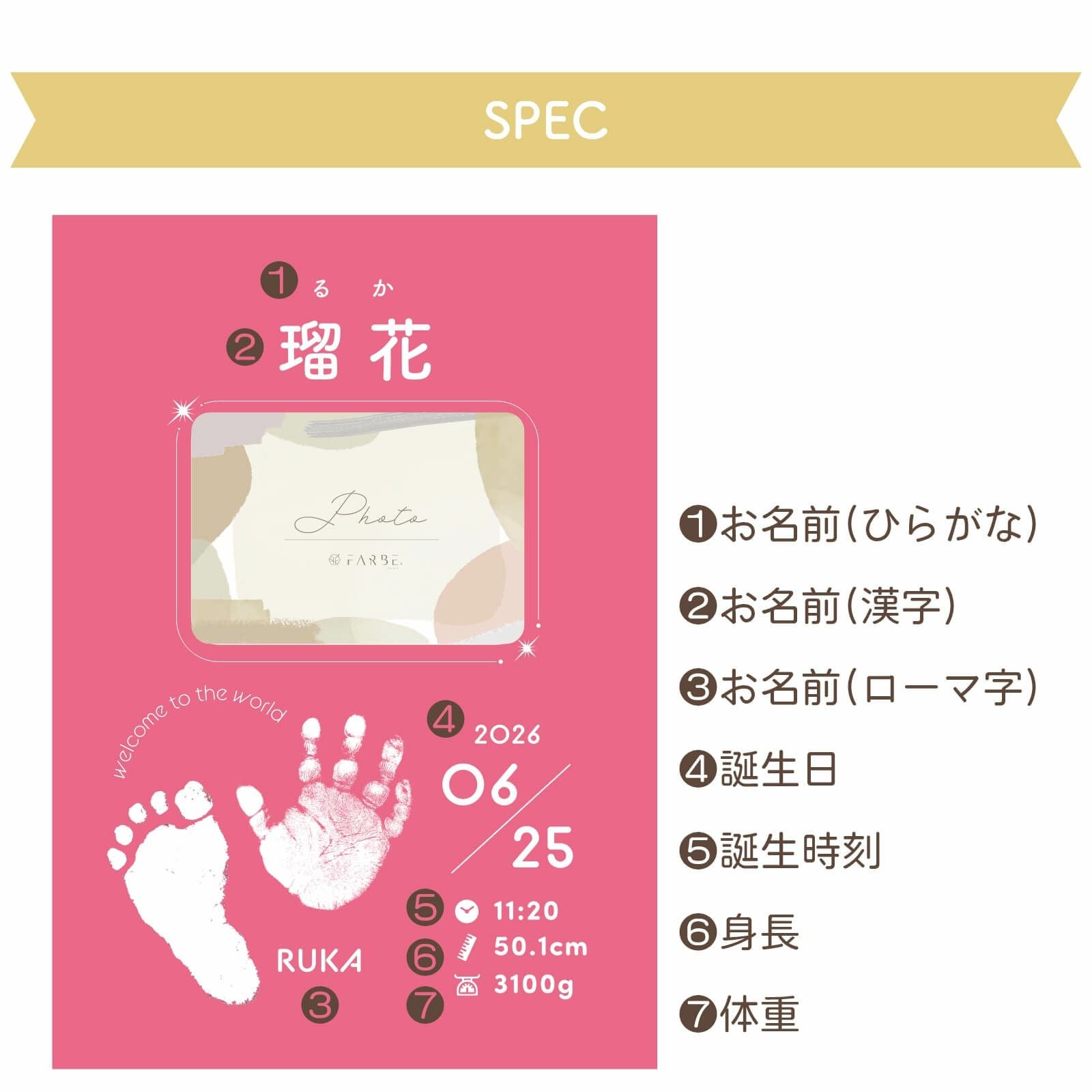 フォトフレーム命名書名入れ項目