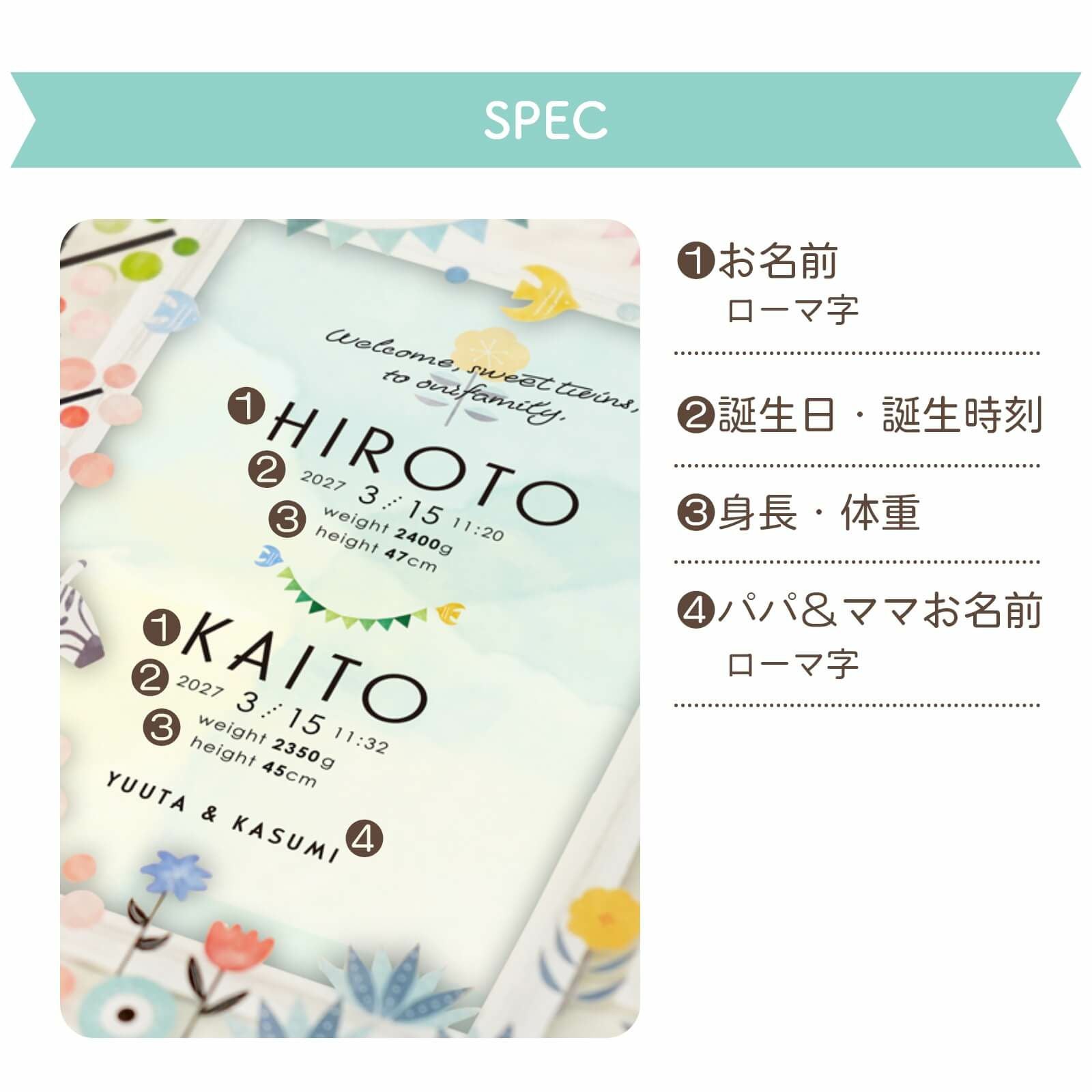 ガラスフォトフレーム命名書名入れ項目