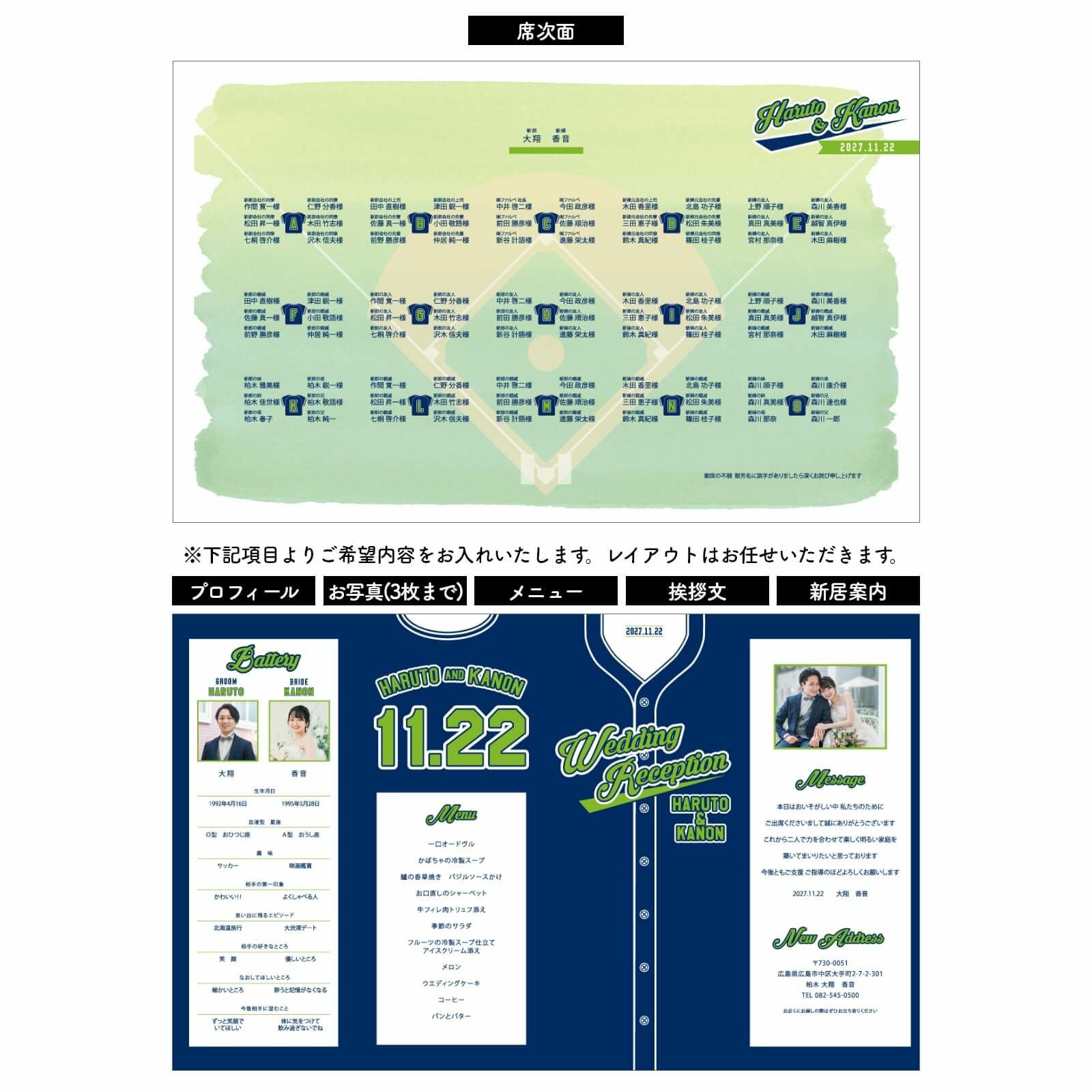 写真入りプロフィール、メニュー表など欲しい内容充実の席次表