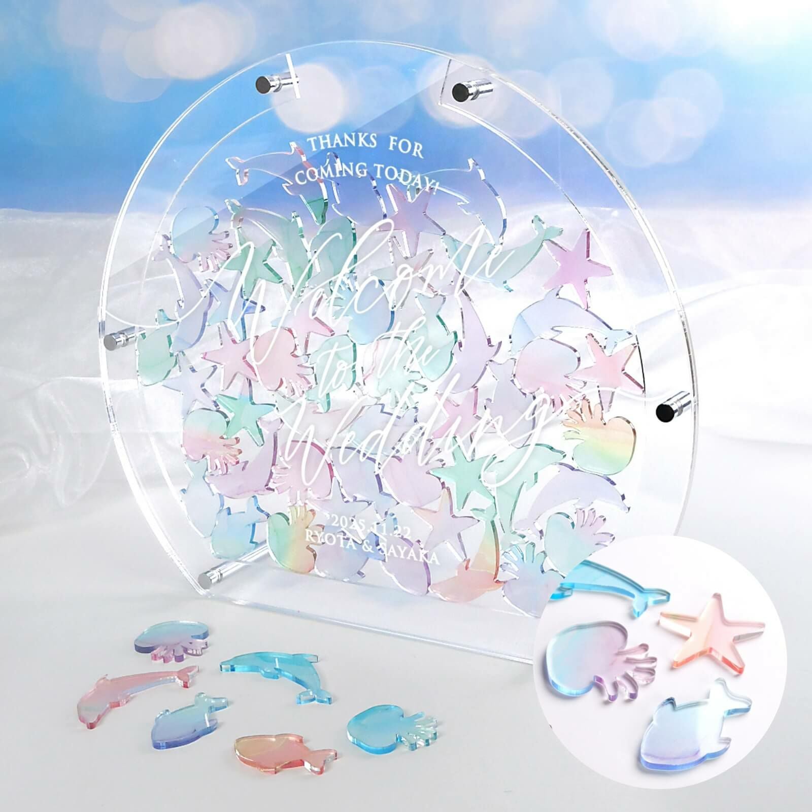 ゲストと一緒に作り上げる大人気の受付演出アクリルウェディングドロップス