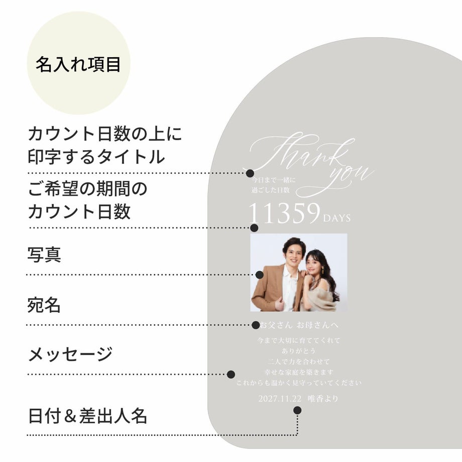 アクリル子育て感謝状名入れ項目
