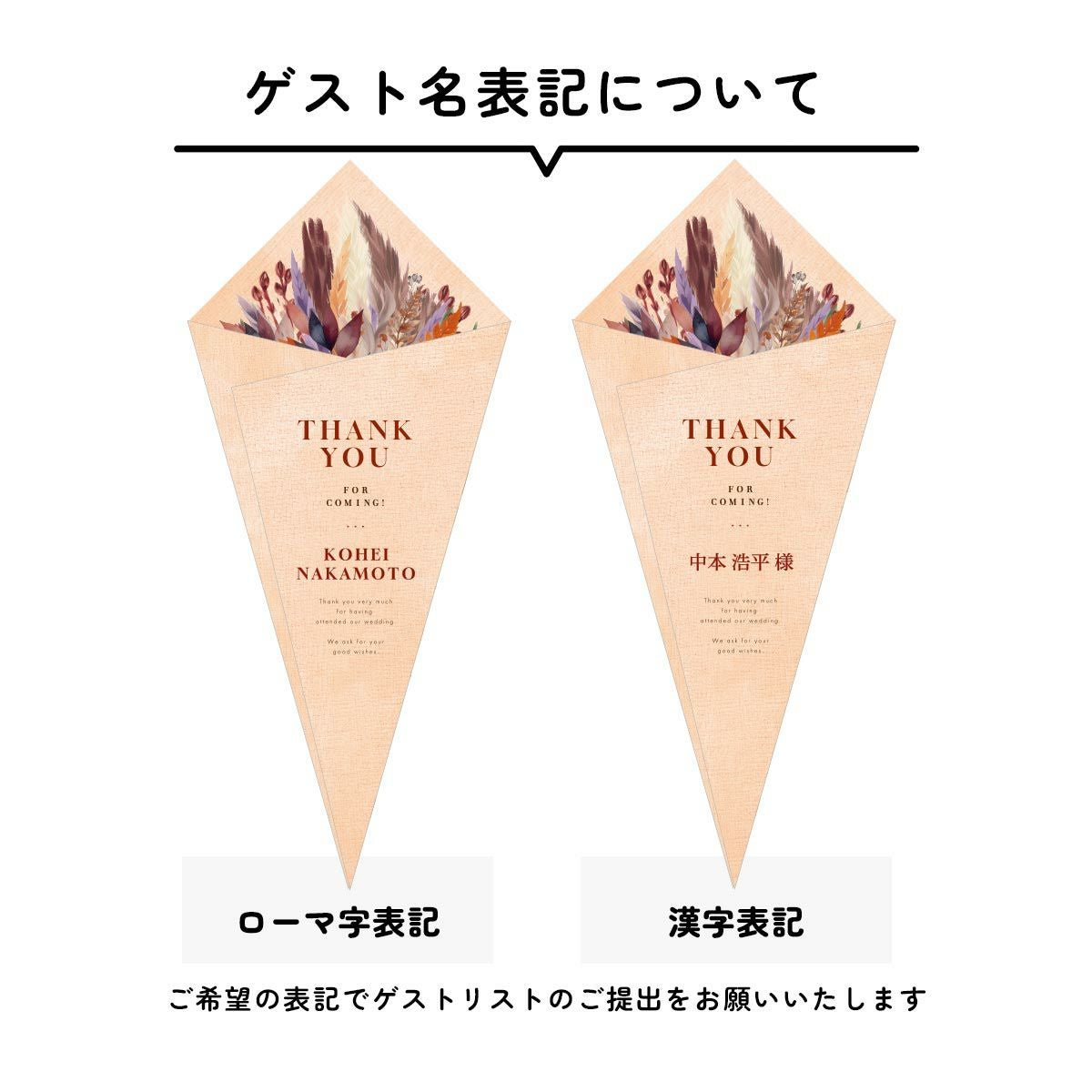 ゲスト名表記についてローマ字or漢字が選べます