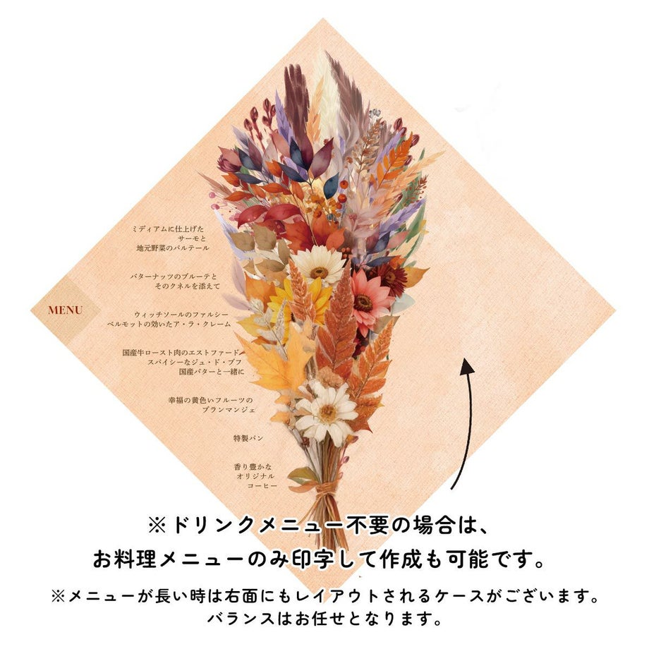 ドリンクメニュー不要の場合は、お料理メニューのみ印字して作成も可能です