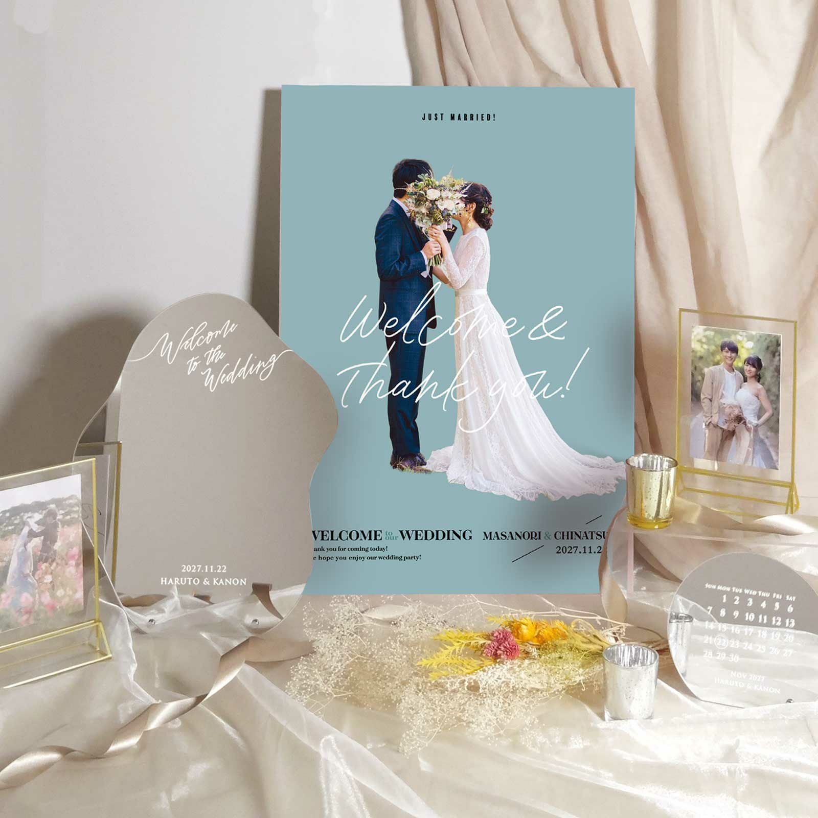 フォトパネルウェルカムボードブルーグレー＆シルバーセットのウェルカムスペースセット