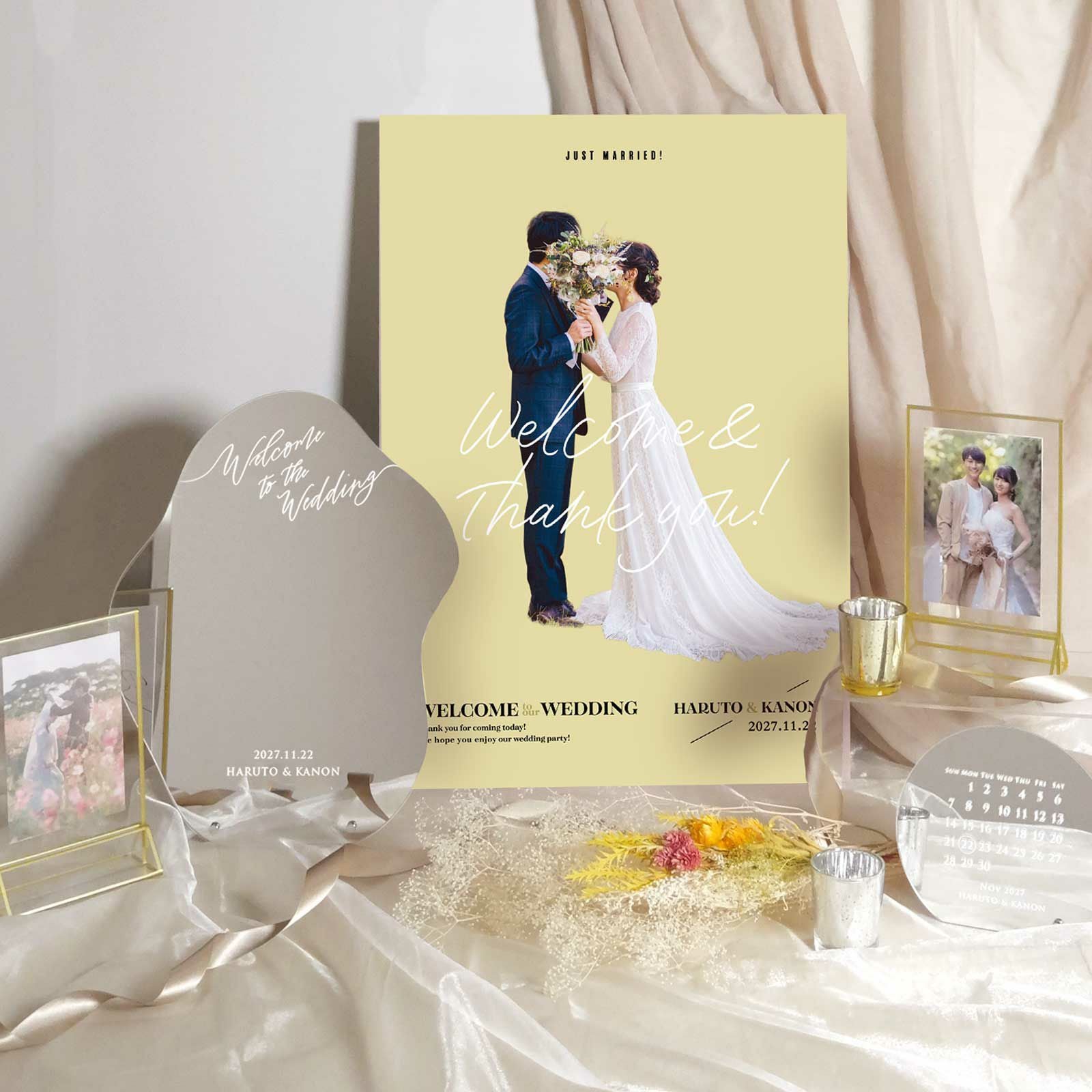 フォトパネルウェルカムボードイエローベージュ＆シルバーセットのウェルカムスペースセット