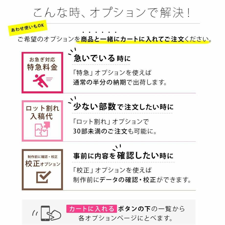 こんな時オプションで解決！特急・ロット割れ・校正