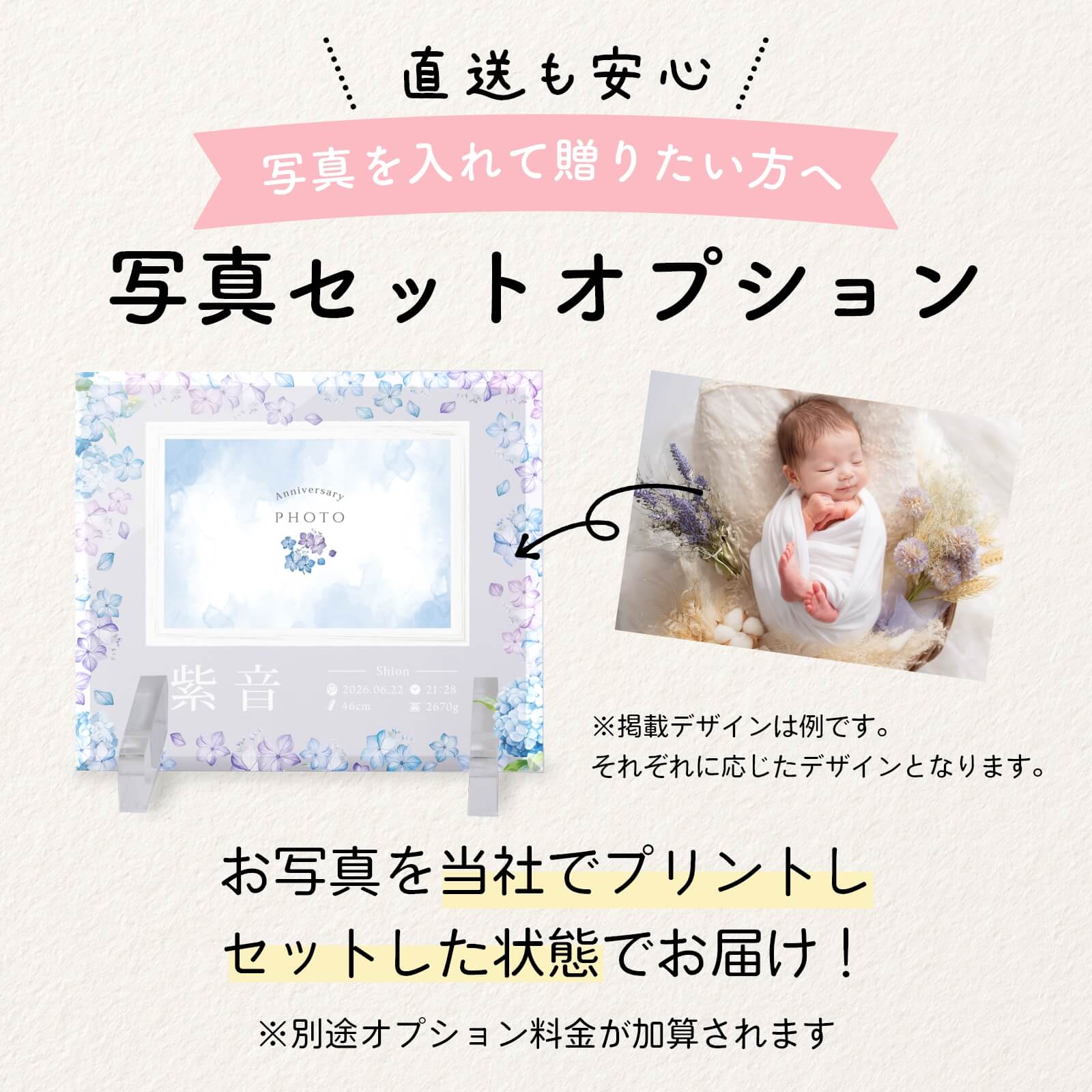 直送も安心写真をセットした状態でお届けするオプションについて