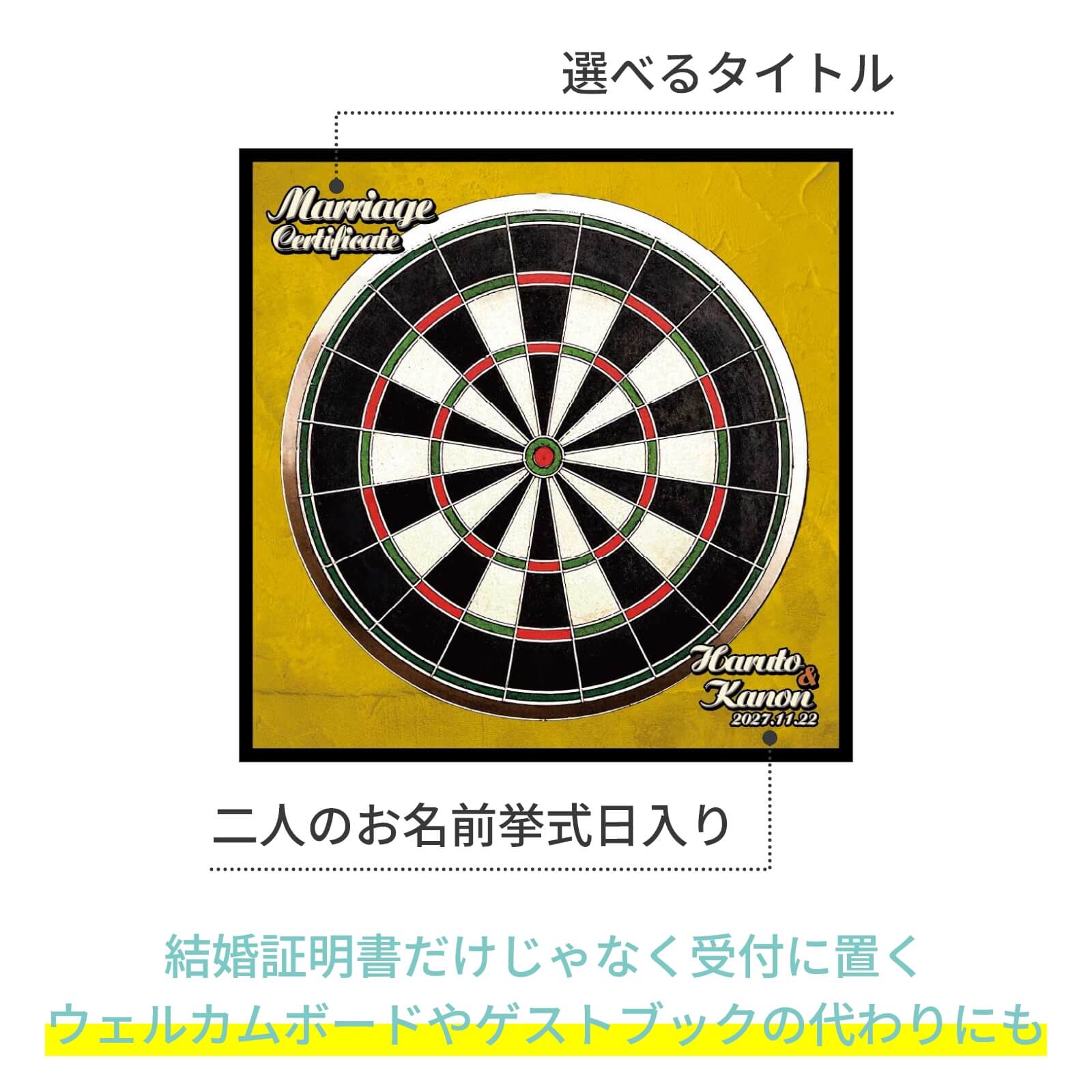 結婚証明書だけじゃなく受付に置く ウェルカムボードやゲストブックの代わりにも