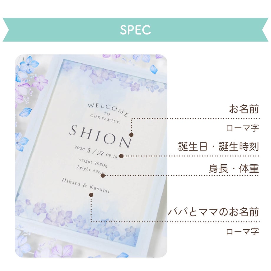 誕生の喜びを記す名入れ項目