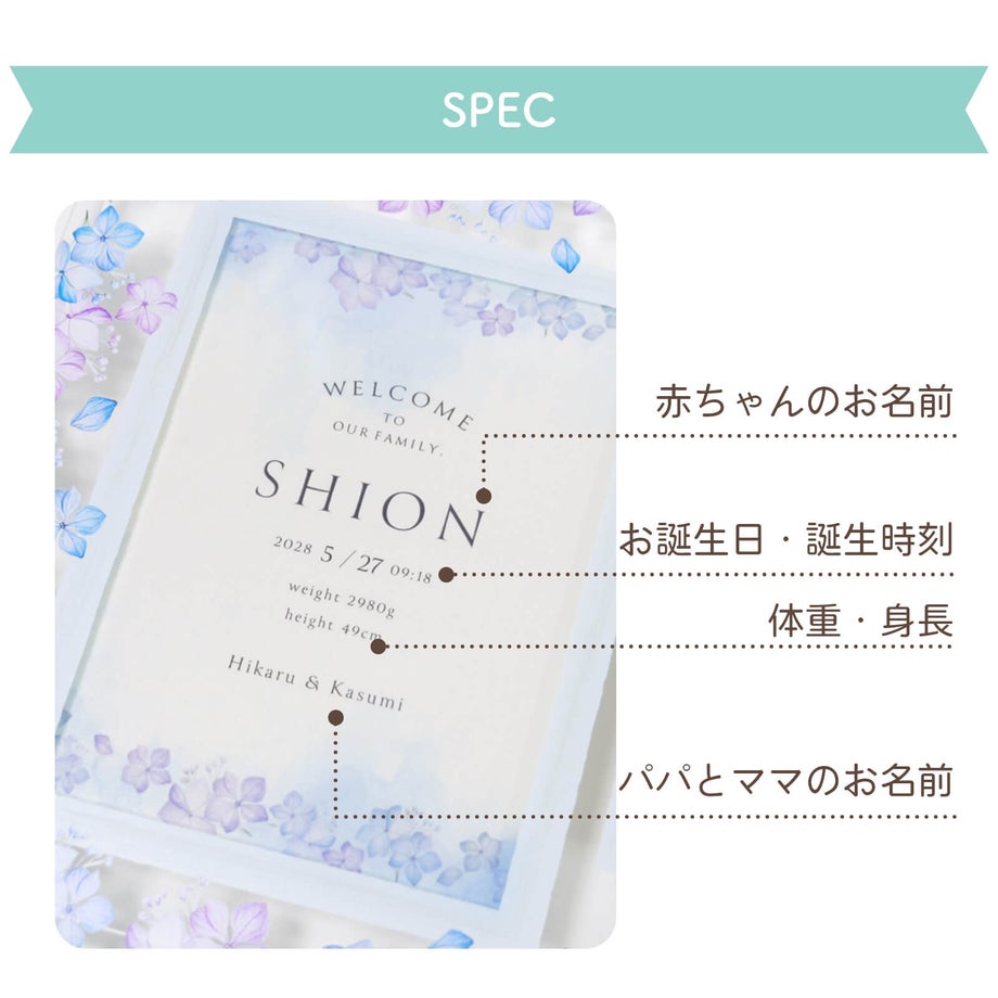 誕生の喜びを記す名入れ項目
