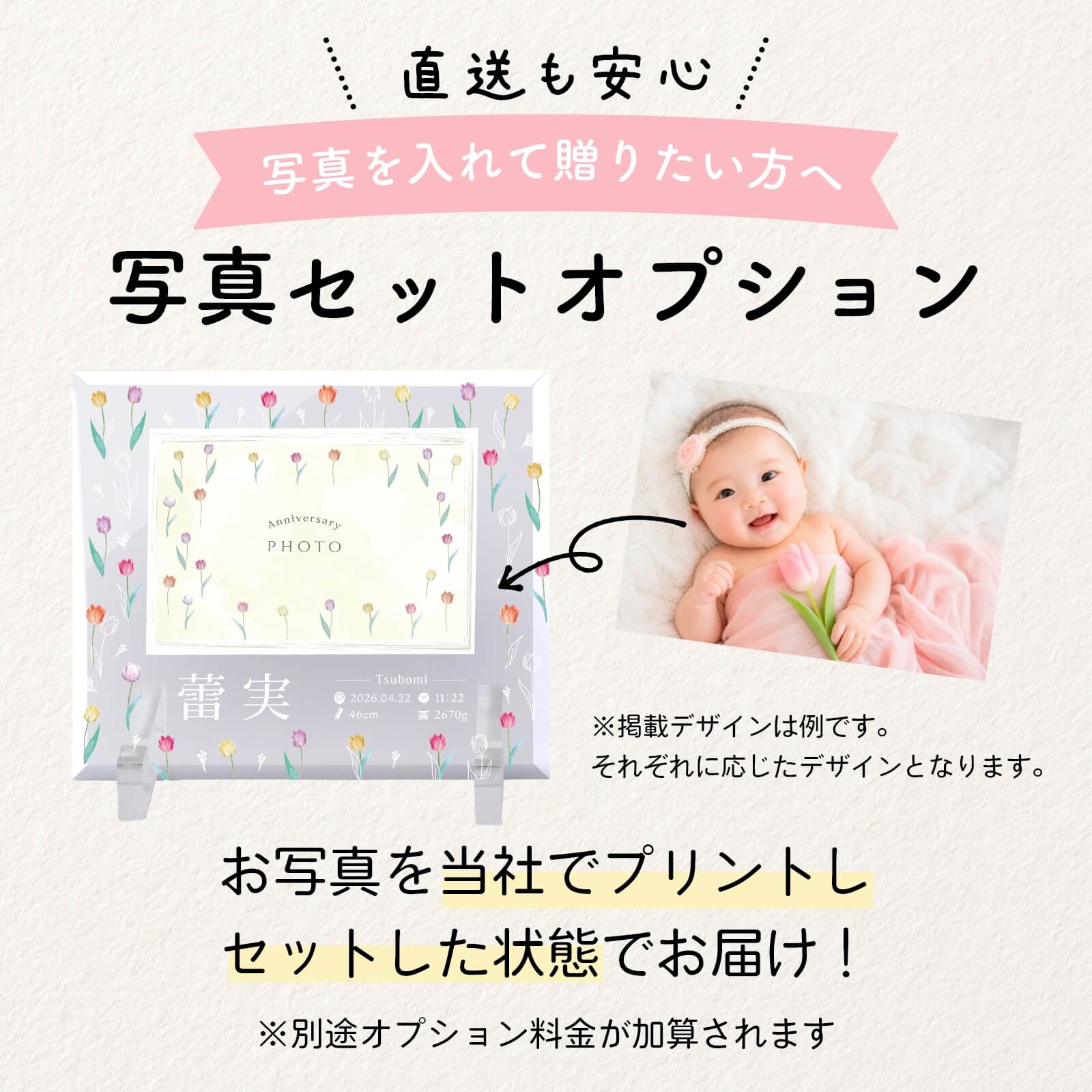 直送も安心写真をセットした状態でお届けするオプションについて