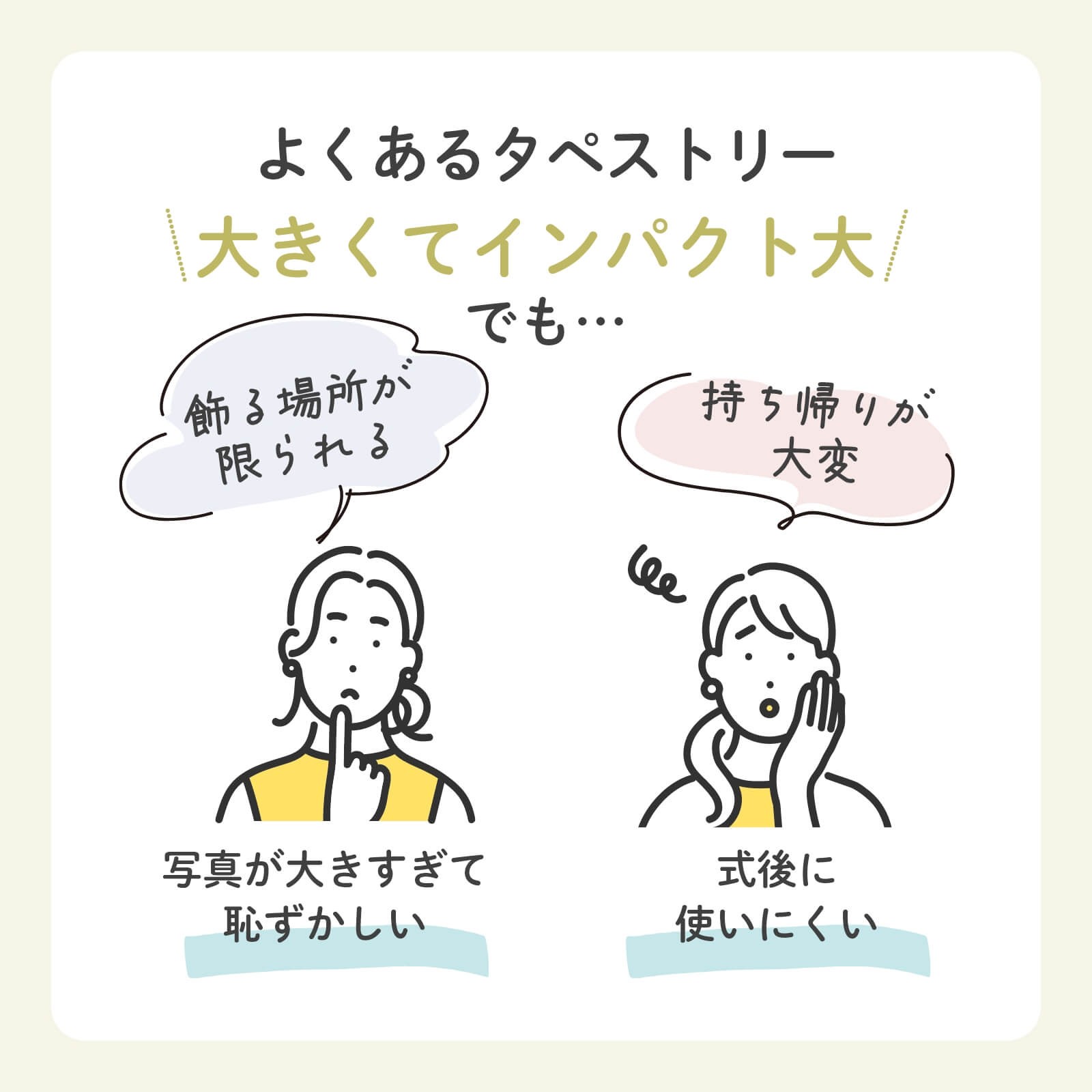よくあるタペストリー大きくてインパクト大！でも…写真が大きすぎて恥ずかしい・式後に使いにくい