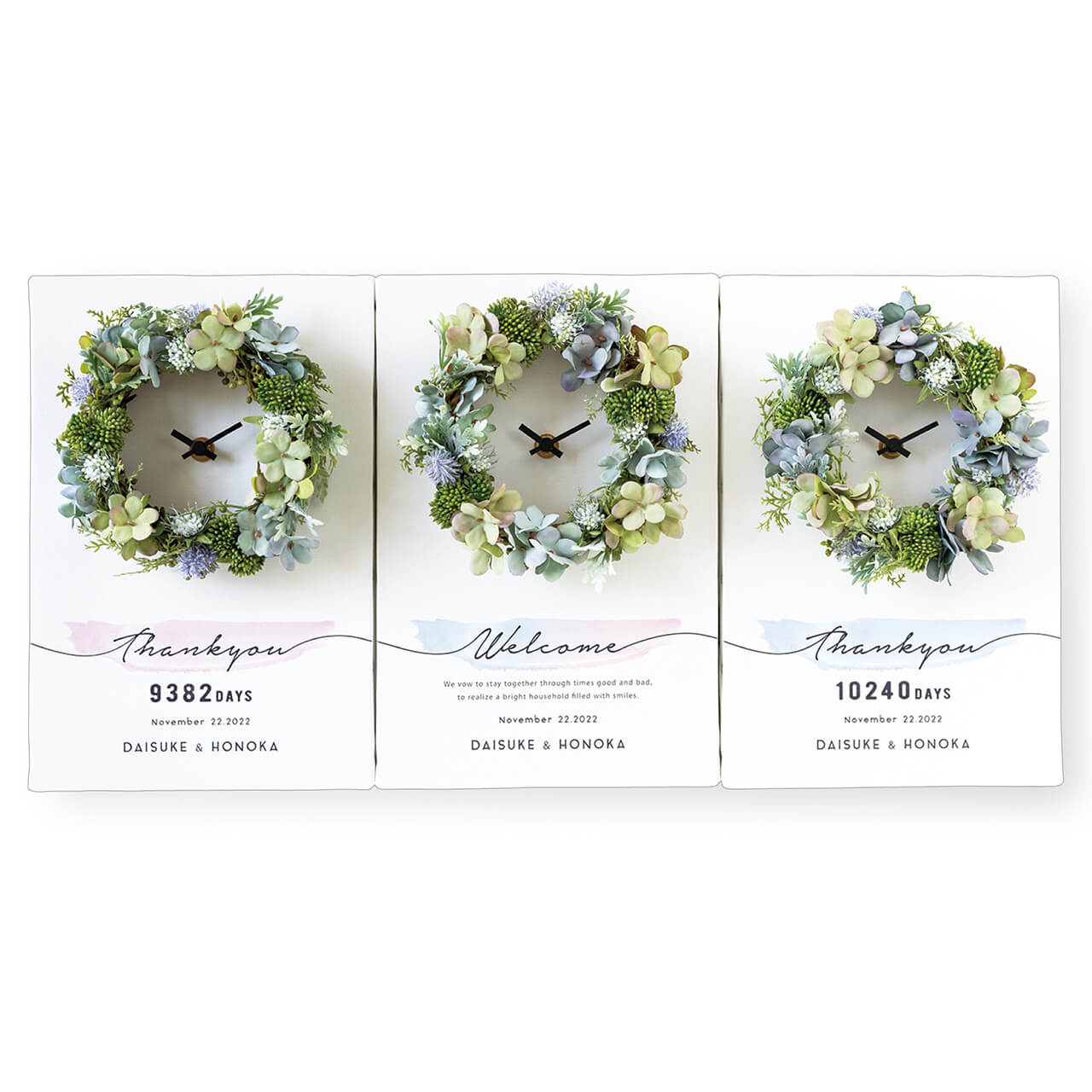 リースの花アレンジ付き三連時計