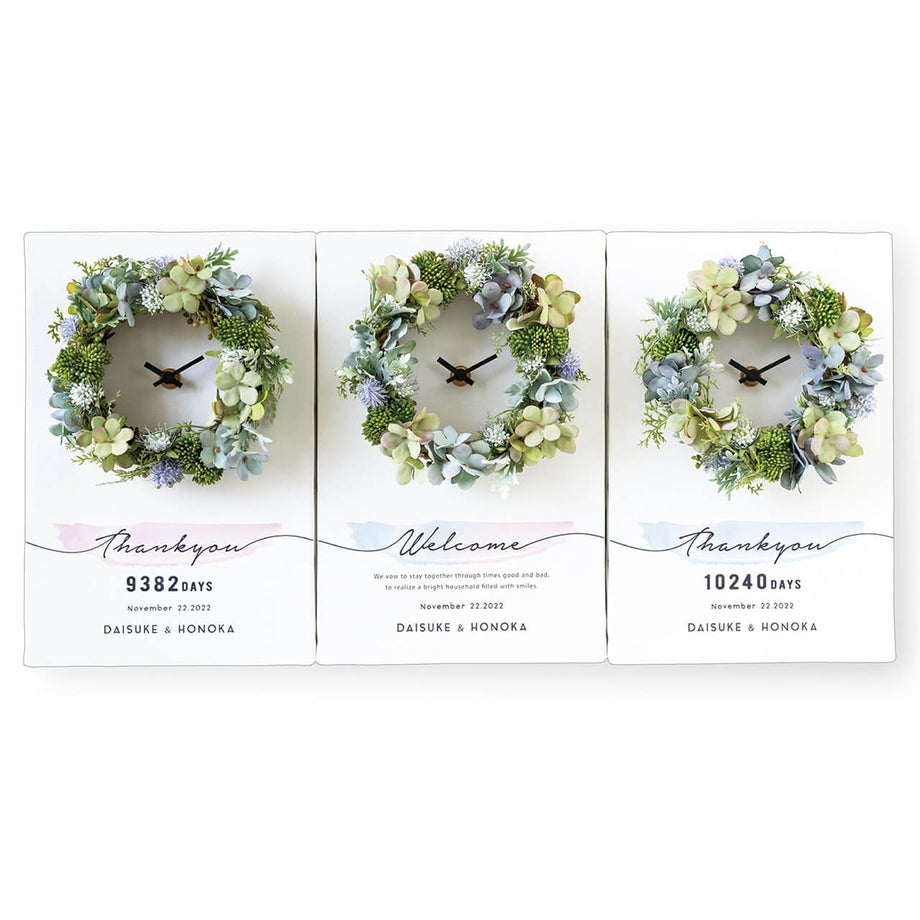 リースの花アレンジ付き三連時計